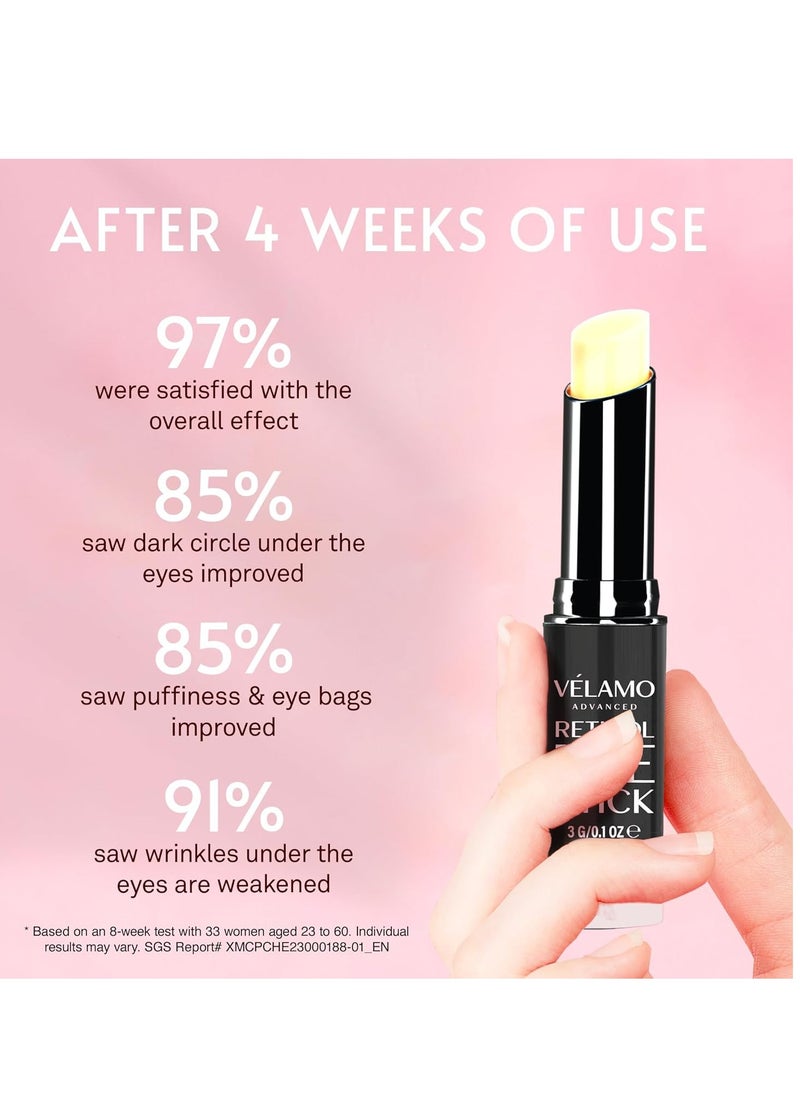 VELAMO ADVANCED Retinol Eye Stick: Retinol Eye Cream for Dark Circles and Puffiness with 1% Bakuchiol and Caffeine - Visibly Reduces Fine Lines Wrinkles Under Eye Bags with Upgraded Formula 0.1 OZ/3g
