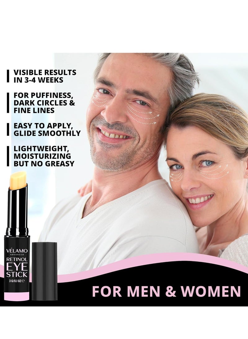 VELAMO ADVANCED Retinol Eye Stick: Retinol Eye Cream for Dark Circles and Puffiness with 1% Bakuchiol and Caffeine - Visibly Reduces Fine Lines Wrinkles Under Eye Bags with Upgraded Formula 0.1 OZ/3g