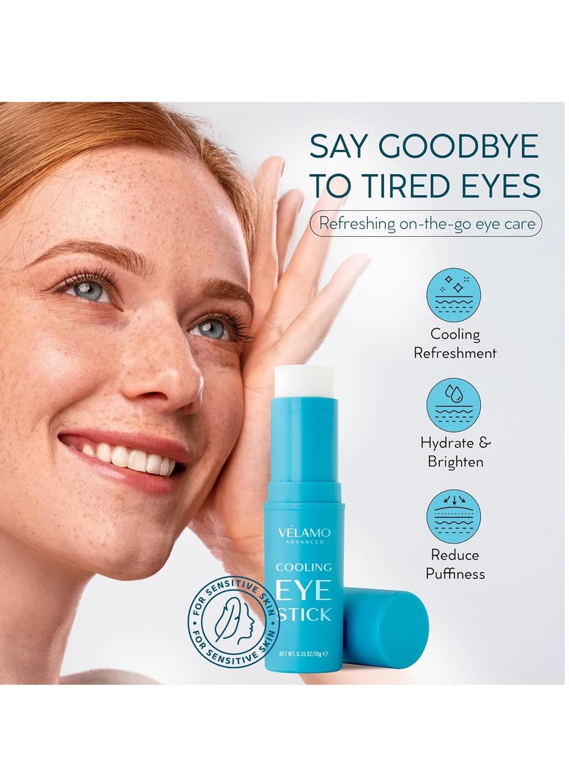 Cooling Eye Balm Stick with Caffeine: Under Eye Cream for Dark Circles Puffiness Eye Bags - Hyaluronic Acid Instantly Cooling, Hydrating & Brightening - Portable & Perfect for On-the-go Use 0.35 oz