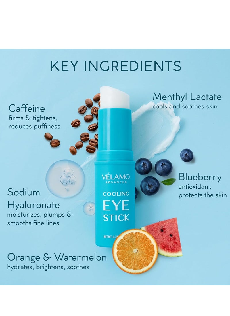 Cooling Eye Balm Stick with Caffeine: Under Eye Cream for Dark Circles Puffiness Eye Bags - Hyaluronic Acid Instantly Cooling, Hydrating & Brightening - Portable & Perfect for On-the-go Use 0.35 oz