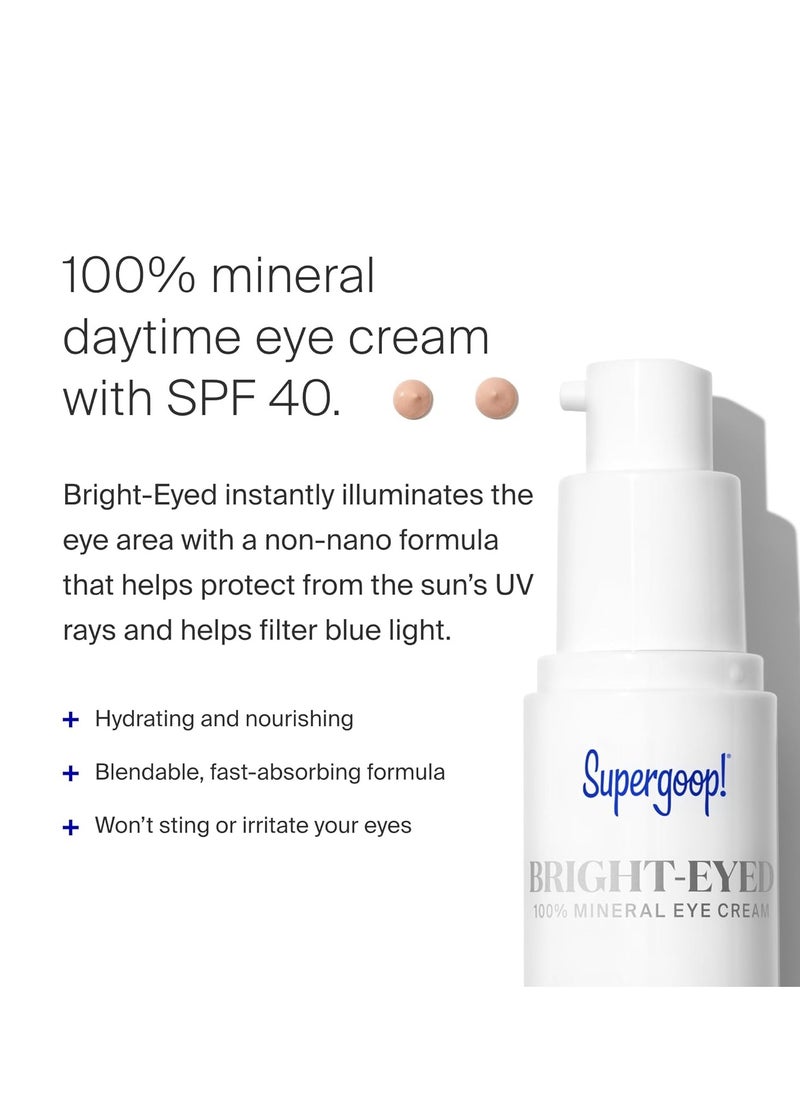 Supergoop! Bright-Eyed 100% Mineral Eye Cream, 0.5 fl oz - SPF 40 PA+++ Hydrating & Illuminating Mineral Sunscreen - Under Eye Cream for Dark Circles & Puffiness - Revives Tired Eyes