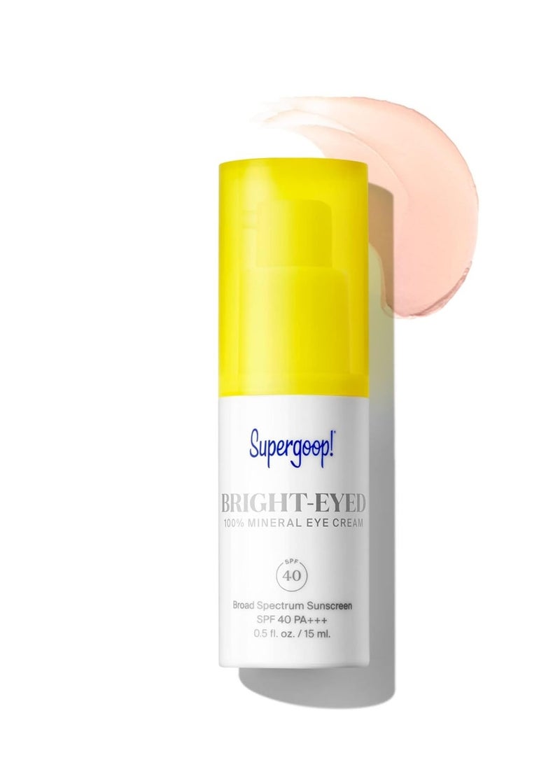 Supergoop! Bright-Eyed 100% Mineral Eye Cream, 0.5 fl oz - SPF 40 PA+++ Hydrating & Illuminating Mineral Sunscreen - Under Eye Cream for Dark Circles & Puffiness - Revives Tired Eyes
