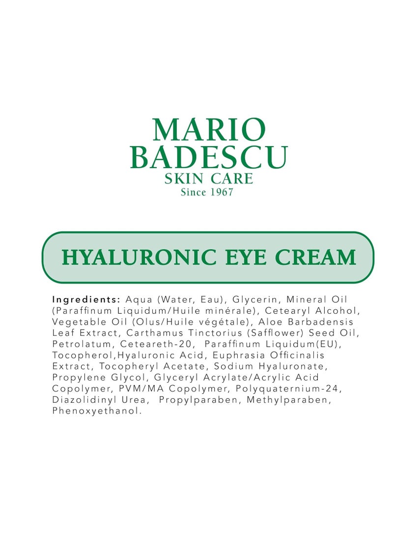 Mario Badescu Eye Cream for Dark Circles and Puffiness – Hyaluronic, Caffeine or Glycolic – Hydrating, Firming and Anti Aging Overnight Under Eye Care Treatment for Fine Lines and Wrinkles