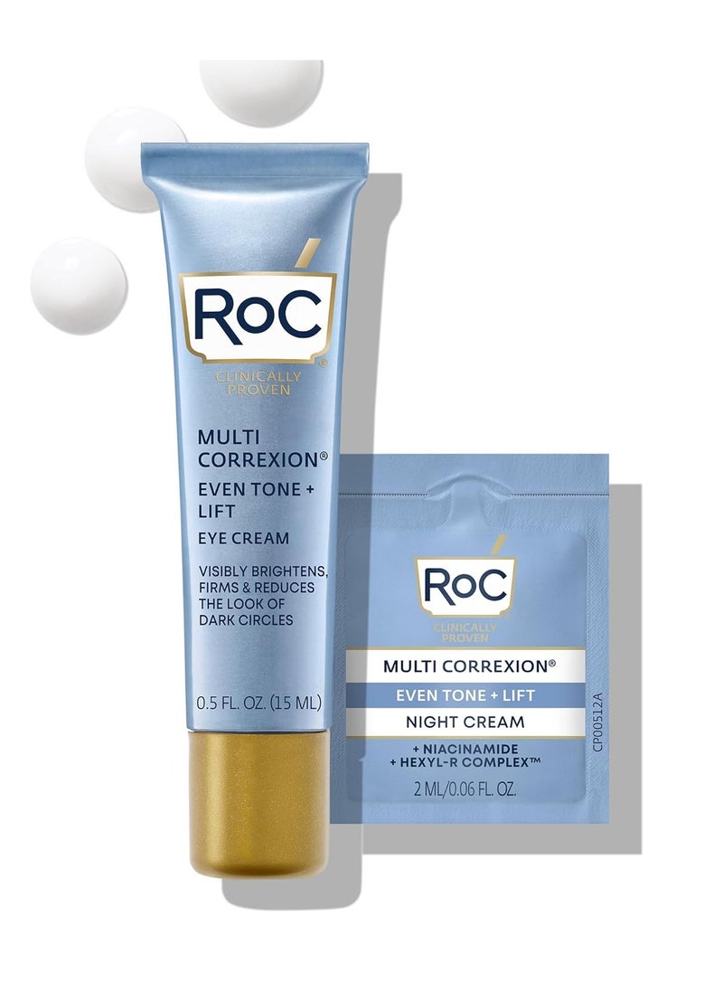 RoC Multi Correxion 5 in 1 Anti-Aging Eye Cream for Puffiness, Under Eye Bags & Dark Circles, Skin Care Treatment with Shea Butter, (.5 oz) with Night Cream Packette (Packaging May Vary)