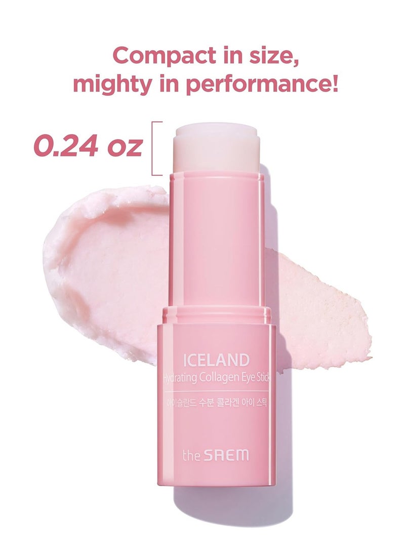 The SAEM Iceland Hydrating Collagen Eye Stick 0.24oz - Anti-wrinkle Moisturizing Eye Balm for Saggy Skin – Under Eye Treatment - Balm to Smooth Skin Texture - Rose Scent