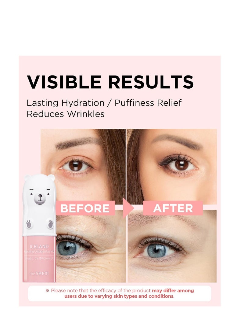 The SAEM Iceland Hydrating Collagen Eye Stick 0.24oz - Anti-wrinkle Moisturizing Eye Balm for Saggy Skin – Under Eye Treatment - Balm to Smooth Skin Texture - Rose Scent