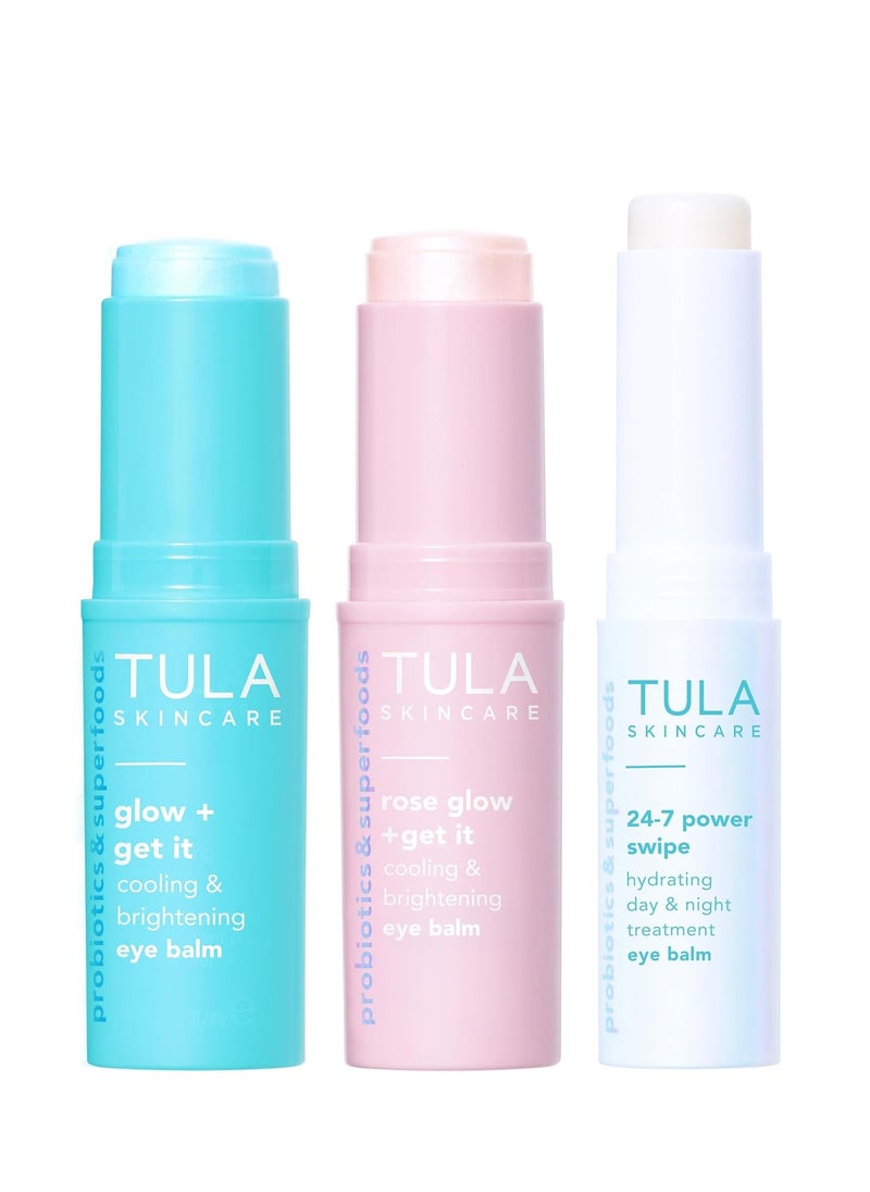 TULA Skin Care Eye Balm Extravaganza - Dark Circle Under Eye Treatment, Instantly Hydrate and Brighten Undereye Area & Leave the Ultimate Glow, 3-Piece Kit