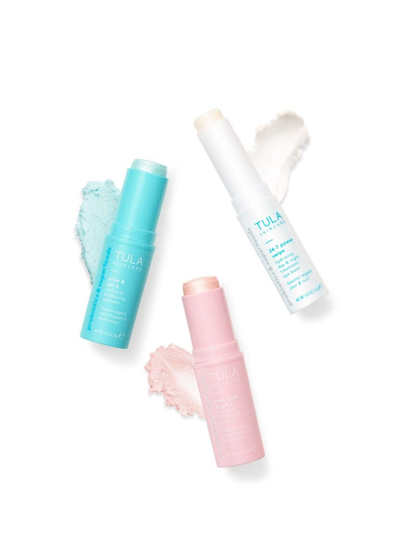 TULA Skin Care Eye Balm Extravaganza - Dark Circle Under Eye Treatment, Instantly Hydrate and Brighten Undereye Area & Leave the Ultimate Glow, 3-Piece Kit
