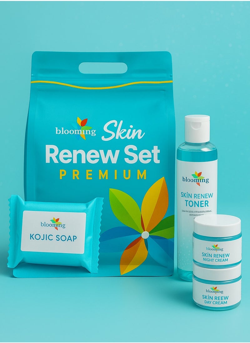Blooming Skin Renew Set Premium – Advanced Micro-Peeling Kit with Kojic Soap, Toner & Creams – Skin Brightening, Renewal & Even Tone – Complete Facial Care Pack