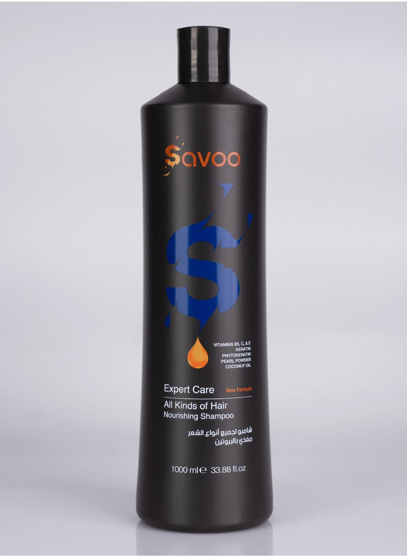 SAVOO Nourishing w/ Protein Shampoo – Moisture & Volume Boost for All Hair Types – Keratin, Coconut Oil & Vitamins (1000ml)