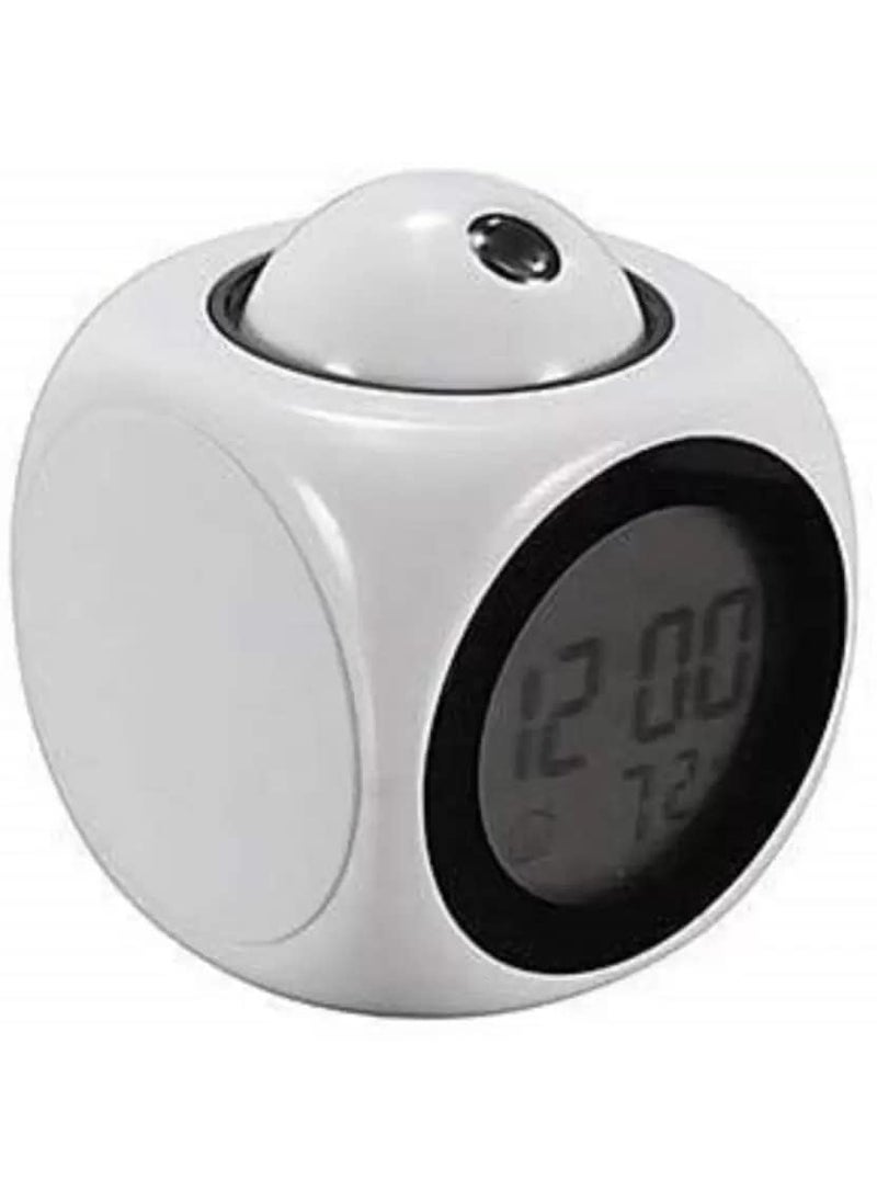 LUCKYMORDEN Plastic LCD Talking Digital Alarm Clock with Projector Time Display Watch and Talking Feature and LED Back Light White