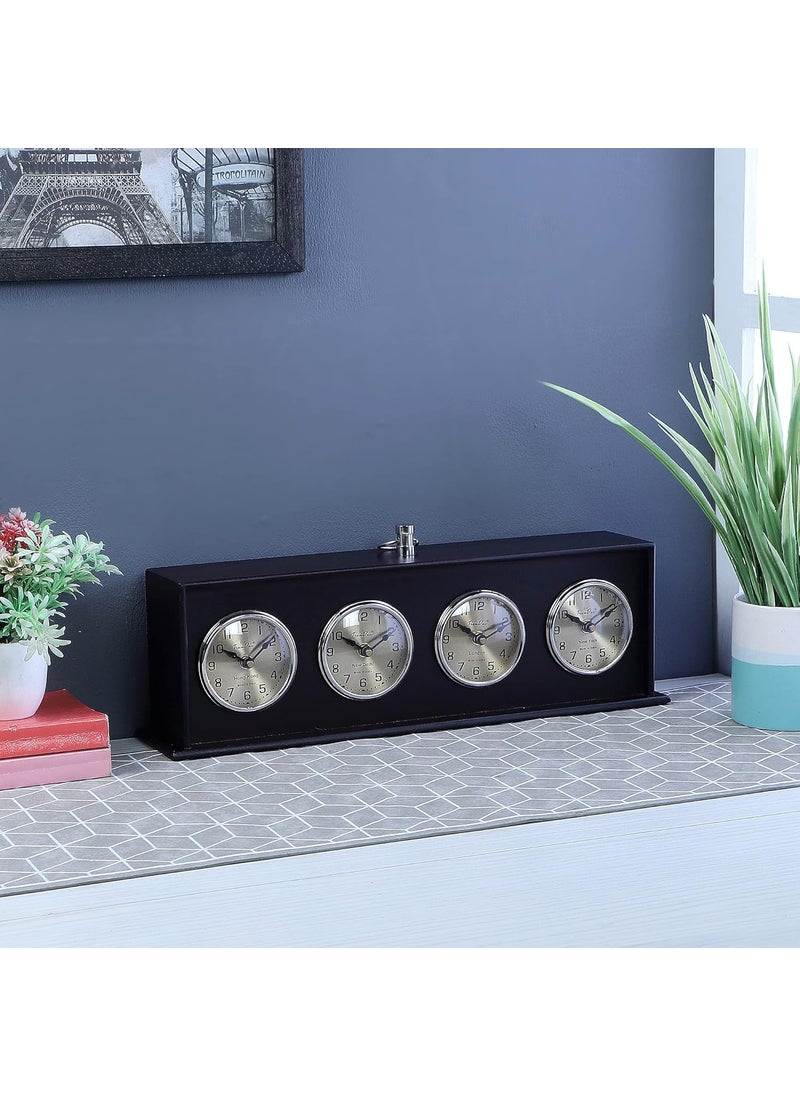 TrenDec 4Time Zone World Clock Black Wooden Desk Clock for Home Office