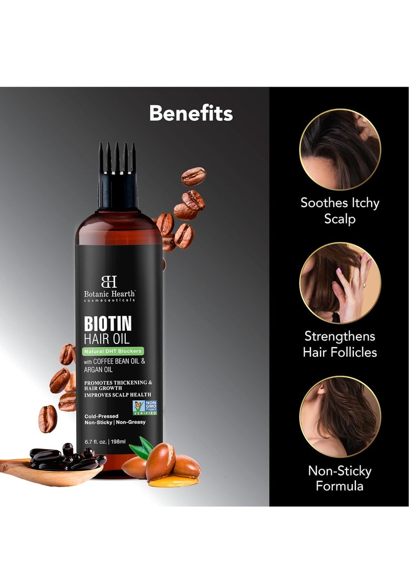 Botanic Hearth Biotin Hair Oil For Hair Growth (6.7 fl oz) | Infused With Coffee Bean Oil & Argan Oil | Hair Strenghtening Treatment | Nourishing & Volumizing | Non GMO Verified