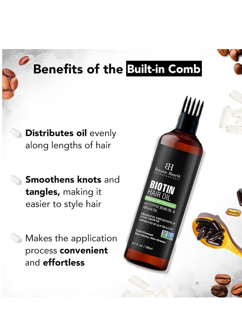 Botanic Hearth Biotin Hair Oil For Hair Growth (6.7 fl oz) | Infused With Coffee Bean Oil & Argan Oil | Hair Strenghtening Treatment | Nourishing & Volumizing | Non GMO Verified