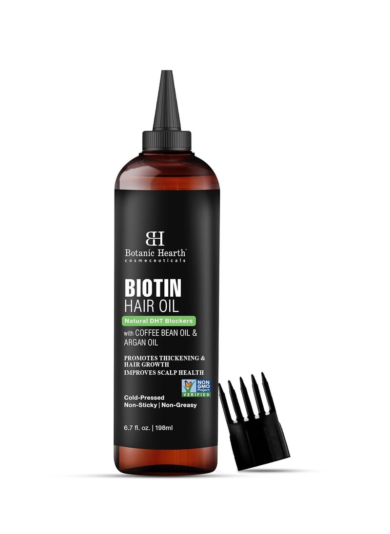 Botanic Hearth Biotin Hair Oil For Hair Growth (6.7 fl oz) | Infused With Coffee Bean Oil & Argan Oil | Hair Strenghtening Treatment | Nourishing & Volumizing | Non GMO Verified