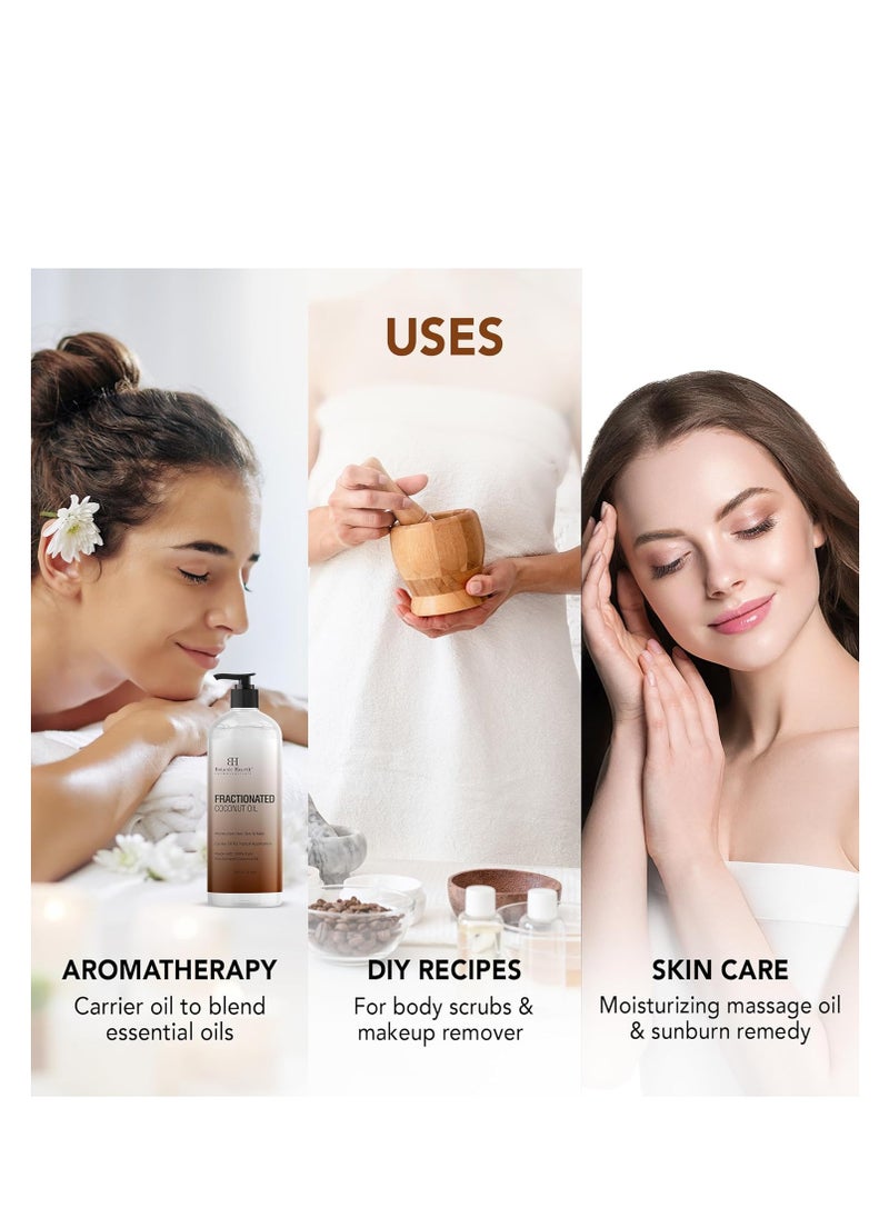 Botanic Hearth Fractionated Coconut Oil For skin 16 fl oz | Liquid Carrier Oil for Diluting Essential Oils - Skin, Lip, Body & Hair Oil Moisturize