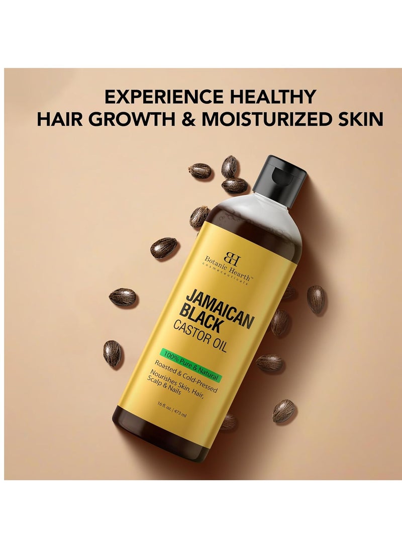 Botanic Hearth Jamaican Black Castor Oil (16 fl oz) | Roasted & Cold-Pressed | Promotes Hair Growth & Natural Skin Care | Ideal for Massage, Scalp, Hair & Nails