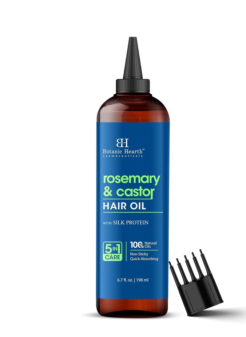 Botanic Hearth Rosemary & Castor Hair Oil (6.7 fl oz) | Nourishing and Strengthening Hair Treatment for Thicker, Healthier-Looking Hair | Paraben Free | Suitable for All Hair Types