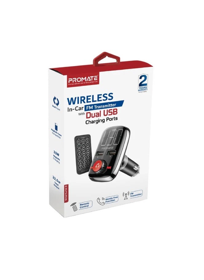 Wireless In-Car FM Transmitter With Dual USB Charging Ports