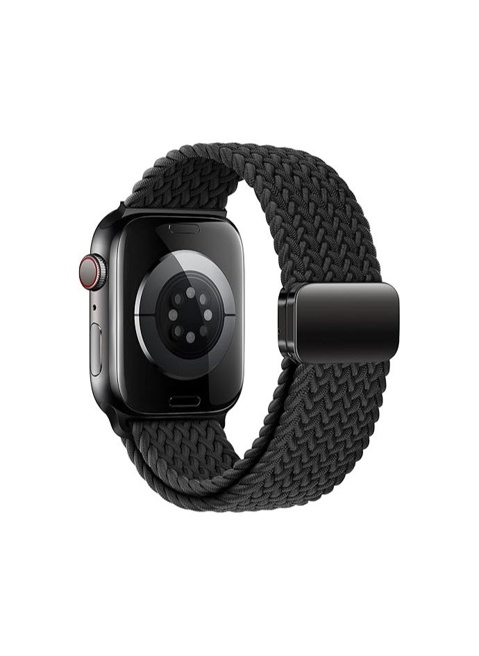 Magnetic Braided Solo Loop Band Compatible with Apple Watch Series 10 49mm 46mm 45mm 44mm 42mm for Women Men, Stretchy Nylon Elastic Sport Strap-Blue
