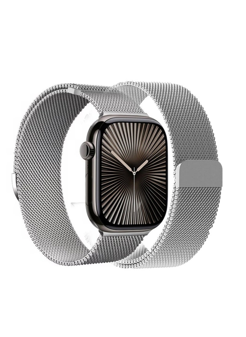 Stainless Steel Milanese Loop Compatible with Apple Watch Band 46mm 42mm 44mm 45mm 49mm men and women, Mesh Loop Magnetic Clasp Replacement for iWatch Bands 10 ,Silver