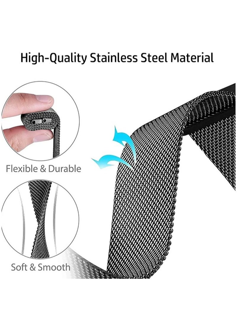 Stainless Steel Milanese Loop Compatible with Apple Watch Band 46mm 42mm 44mm 45mm 49mm men and women, Mesh Loop Magnetic Clasp Replacement for iWatch Bands 10 ,Silver