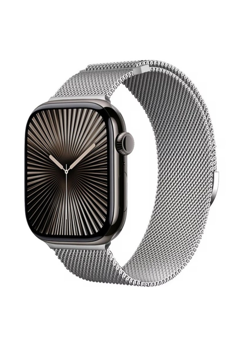 Stainless Steel Milanese Loop Compatible with Apple Watch Band 46mm 42mm 44mm 45mm 49mm men and women, Mesh Loop Magnetic Clasp Replacement for iWatch Bands 10 ,Silver