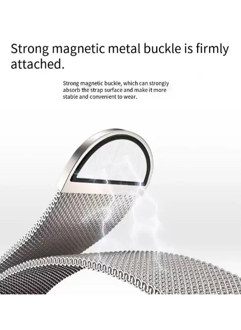 Stainless Steel Milanese Loop Compatible with Apple Watch Band 46mm 42mm 44mm 45mm 49mm men and women, Mesh Loop Magnetic Clasp Replacement for iWatch Bands 10 ,Silver