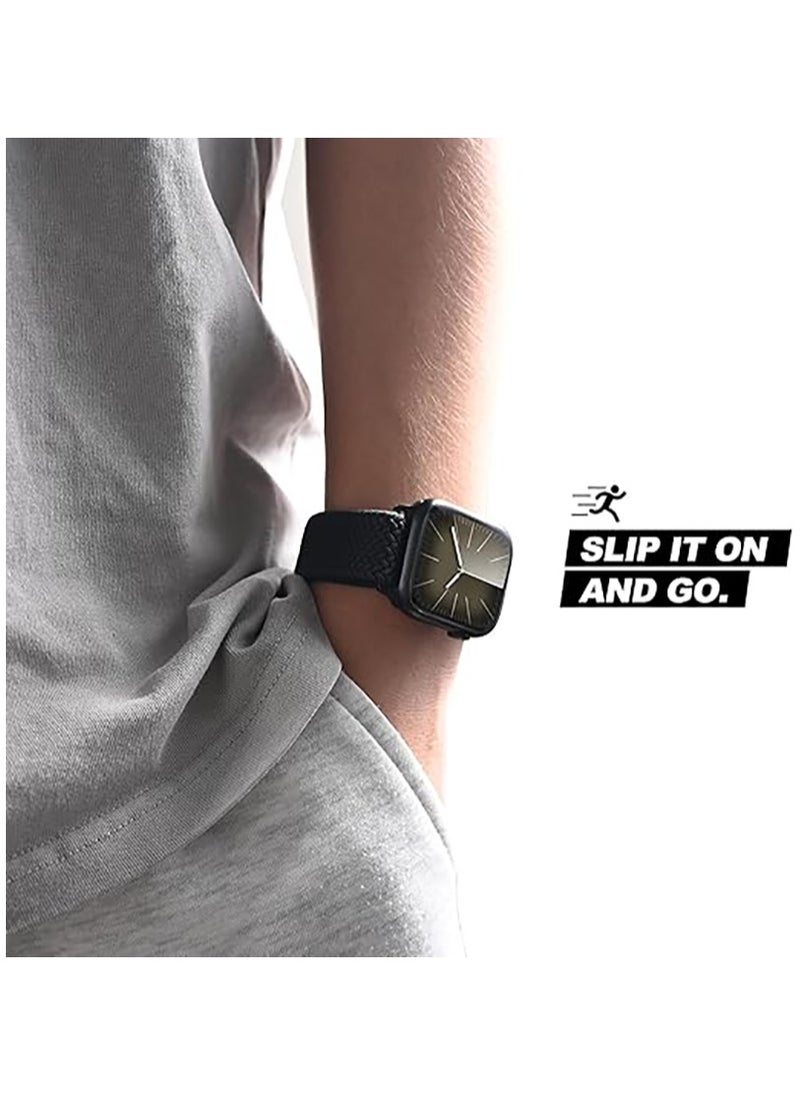 Magnetic Braided Solo Loop Band Compatible with Apple Watch Series 10 49mm 46mm 45mm 44mm 42mm for Women Men, Stretchy Nylon Elastic Sport Strap-Green
