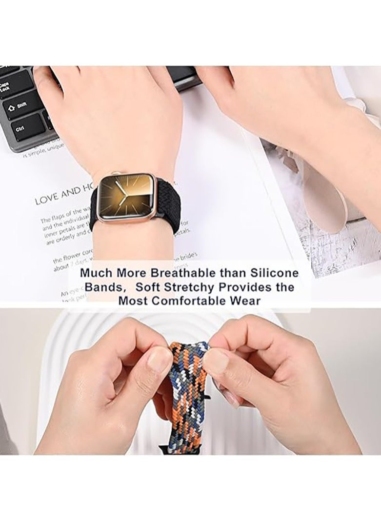Magnetic Braided Solo Loop Band Compatible with Apple Watch Series 10 49mm 46mm 45mm 44mm 42mm for Women Men, Stretchy Nylon Elastic Sport Strap-Green