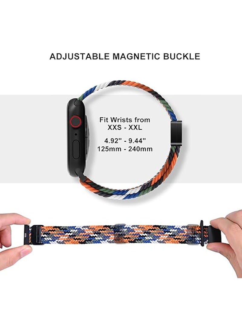 Magnetic Braided Solo Loop Band Compatible with Apple Watch Series 10 49mm 46mm 45mm 44mm 42mm for Women Men, Stretchy Nylon Elastic Sport Strap-Green