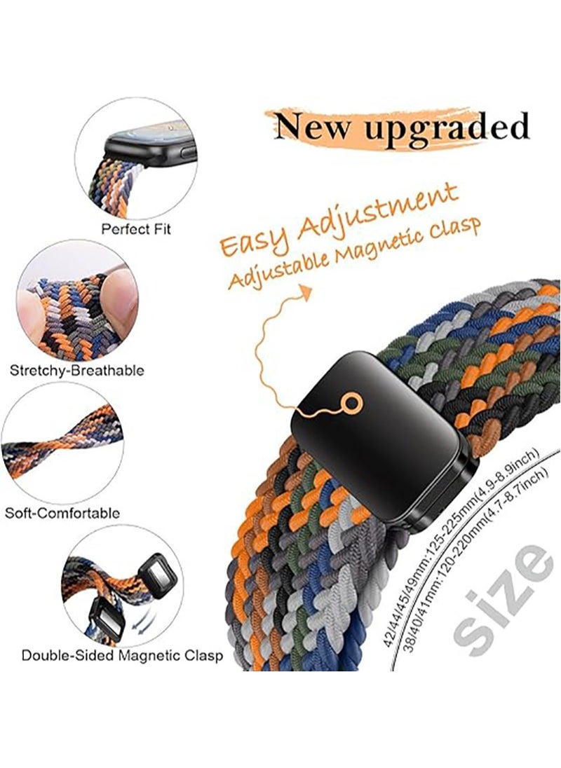 Magnetic Braided Solo Loop Band Compatible with Apple Watch Series 10 49mm 46mm 45mm 44mm 42mm for Women Men, Stretchy Nylon Elastic Sport Strap-Green