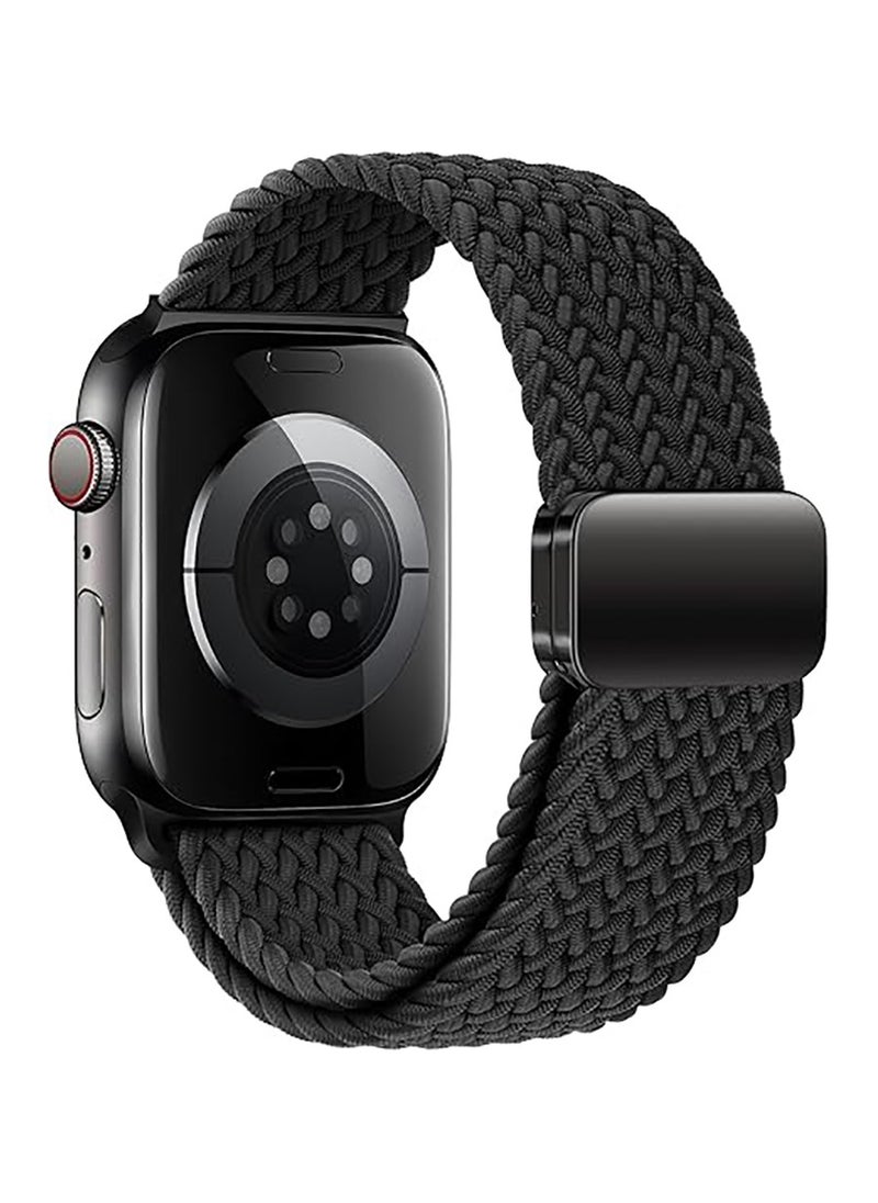 Magnetic Braided Solo Loop Band Compatible with Apple Watch Series 10 49mm 46mm 45mm 44mm 42mm for Women Men, Stretchy Nylon Elastic Sport Strap-Green