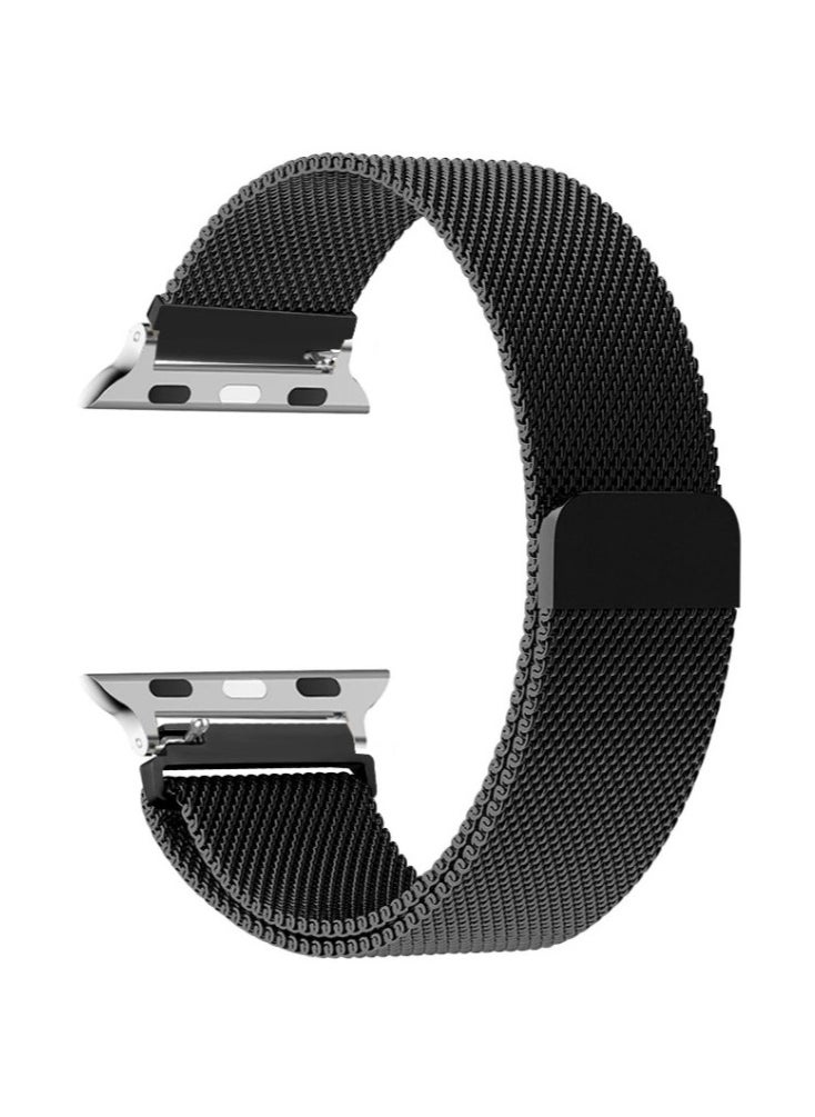 Stainless Steel Milanese Loop Compatible with Apple Watch Band 46mm 42mm 44mm 45mm 49mm men and women, Mesh Loop Magnetic Clasp Replacement for iWatch Bands 10 , Black