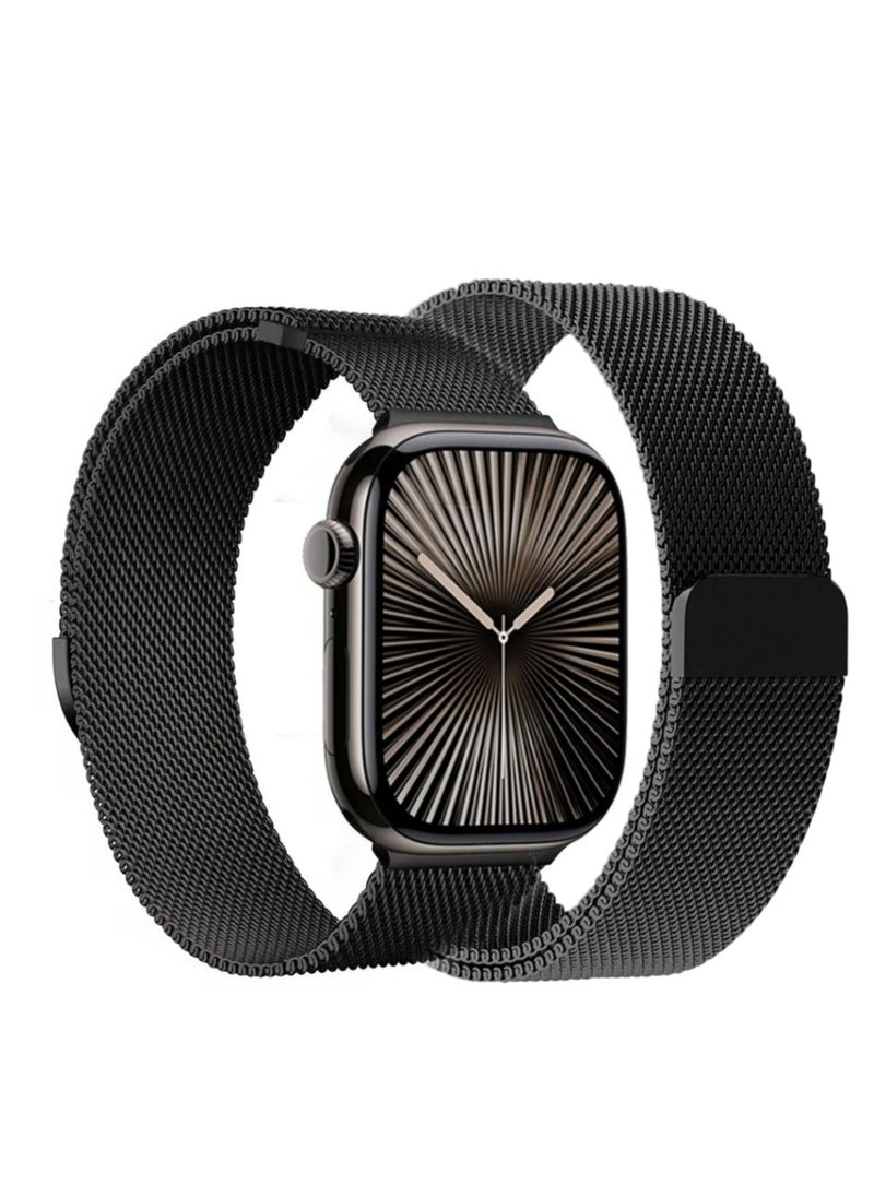 Stainless Steel Milanese Loop Compatible with Apple Watch Band 46mm 42mm 44mm 45mm 49mm men and women, Mesh Loop Magnetic Clasp Replacement for iWatch Bands 10 , Black