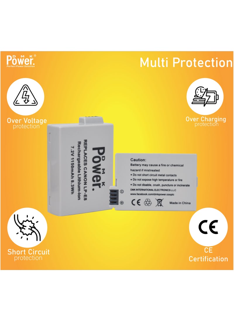 DMK Power LP-E8 1150mAh Battery Compatible With Canon EOS 550D, EOS 600D, EOS 700D, EOS Rebel T2i, EOS Rebel T3i, EOS Rebel T4i, EOS Rebel T5i Cameras