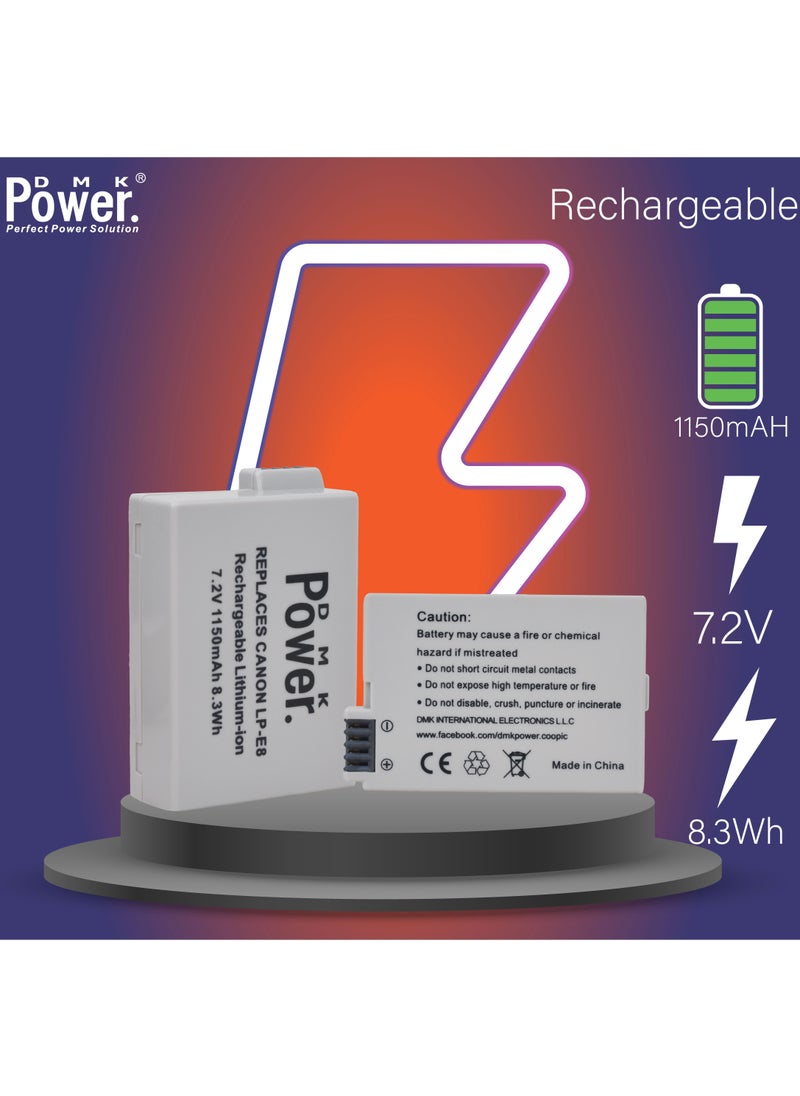 DMK Power LP-E8 1150mAh Battery Compatible With Canon EOS 550D, EOS 600D, EOS 700D, EOS Rebel T2i, EOS Rebel T3i, EOS Rebel T4i, EOS Rebel T5i Cameras