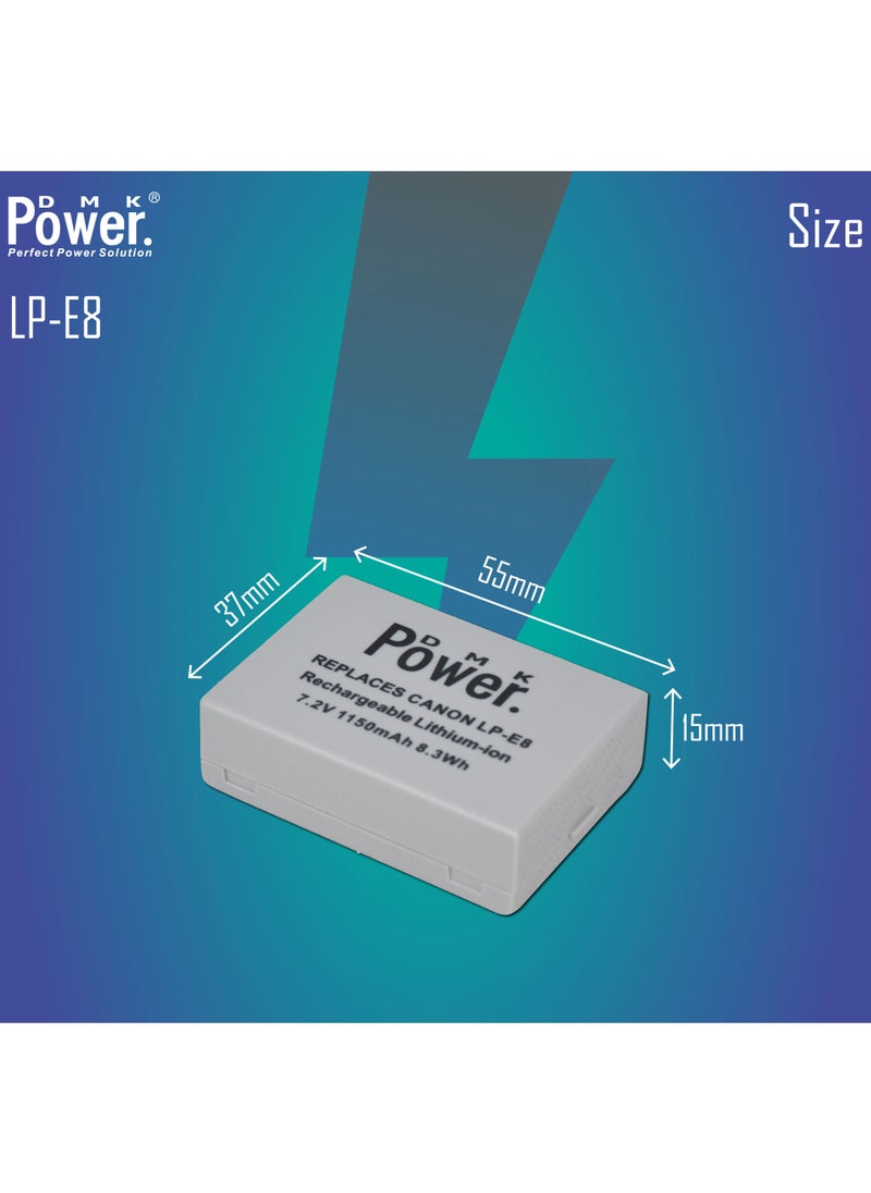 DMK Power LP-E8 1150mAh Battery Compatible With Canon EOS 550D, EOS 600D, EOS 700D, EOS Rebel T2i, EOS Rebel T3i, EOS Rebel T4i, EOS Rebel T5i Cameras