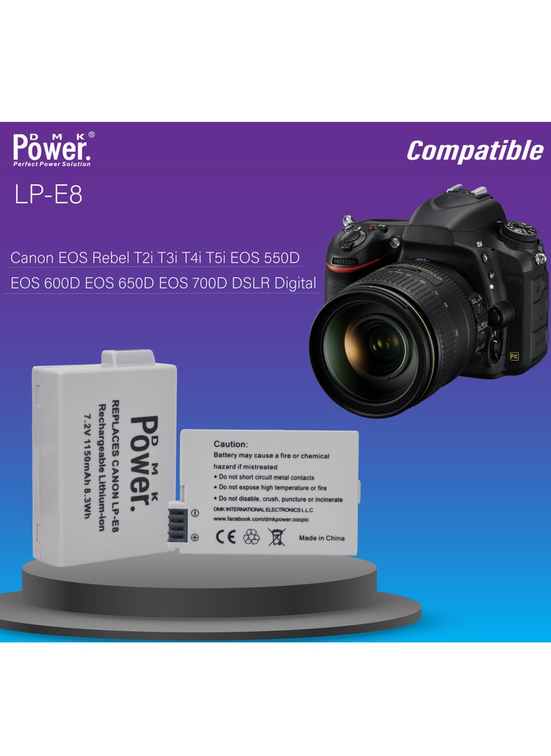 DMK Power LP-E8 1150mAh Battery Compatible With Canon EOS 550D, EOS 600D, EOS 700D, EOS Rebel T2i, EOS Rebel T3i, EOS Rebel T4i, EOS Rebel T5i Cameras