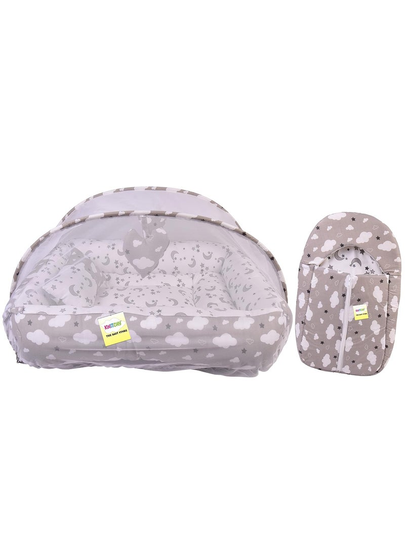 Kwitchy New Born Baby Bedding Set Luxury Mattress with Net Sleeping Bag Combo 06 Months Grey 2PCS Set