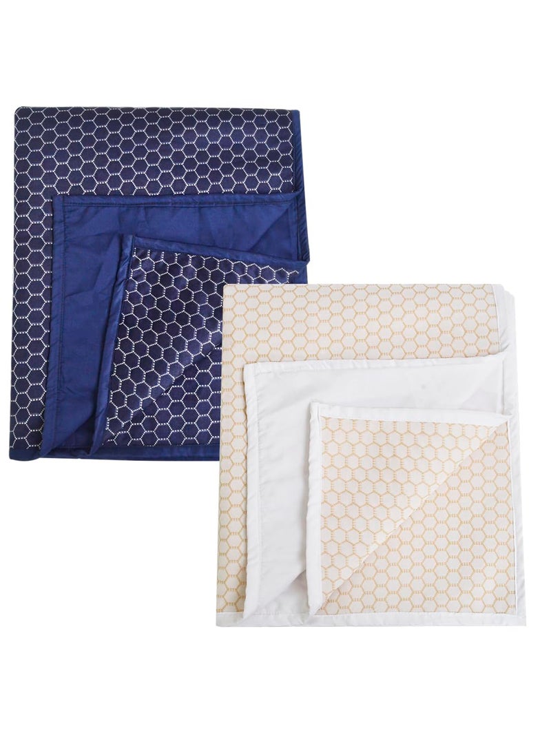 ADBENI HOME Ecofriendly Jacquard Quick Dry Sheet for New Born Babies Reusable Waterproof Cotton Bed Protector Cot Sheet for Toddler Infant Extra Absorbent 210GSM Small 70x50cm Navy Blue White