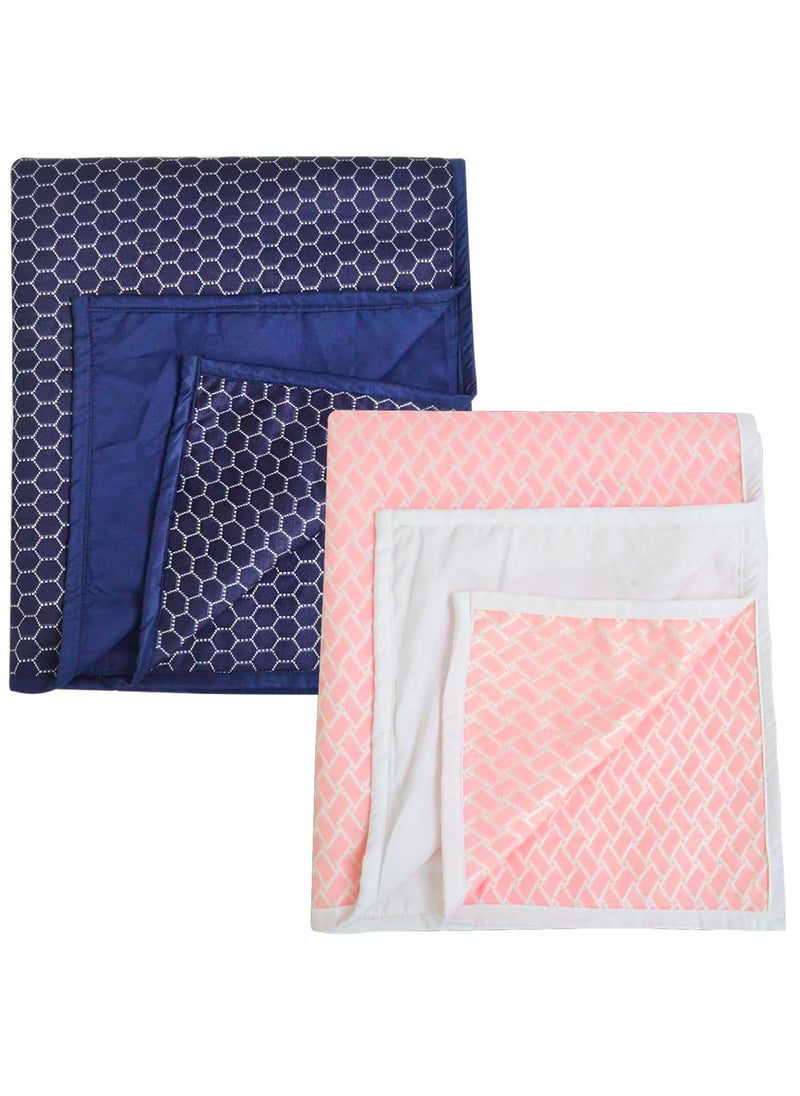 ADBENI HOME Ecofriendly Jacquard Quick Dry Sheet for New Born Babies Reusable Waterproof Cotton Bed Protector Cot Sheet for Toddler Infant Extra Absorbent 210GSM Small 70x50cm Navy Blue Pink