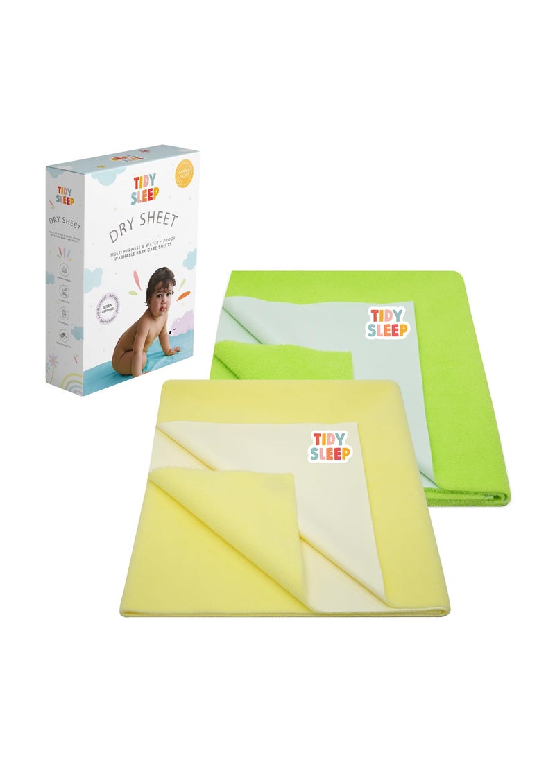 Tidy Sleep Instadry AntiPiling Fleece Extra Absorbent Quick Dry Sheet for New Born Babies Cotton Bed Protector Mattress Pack of 2 YellowParrot Green Medium 100x70 cm