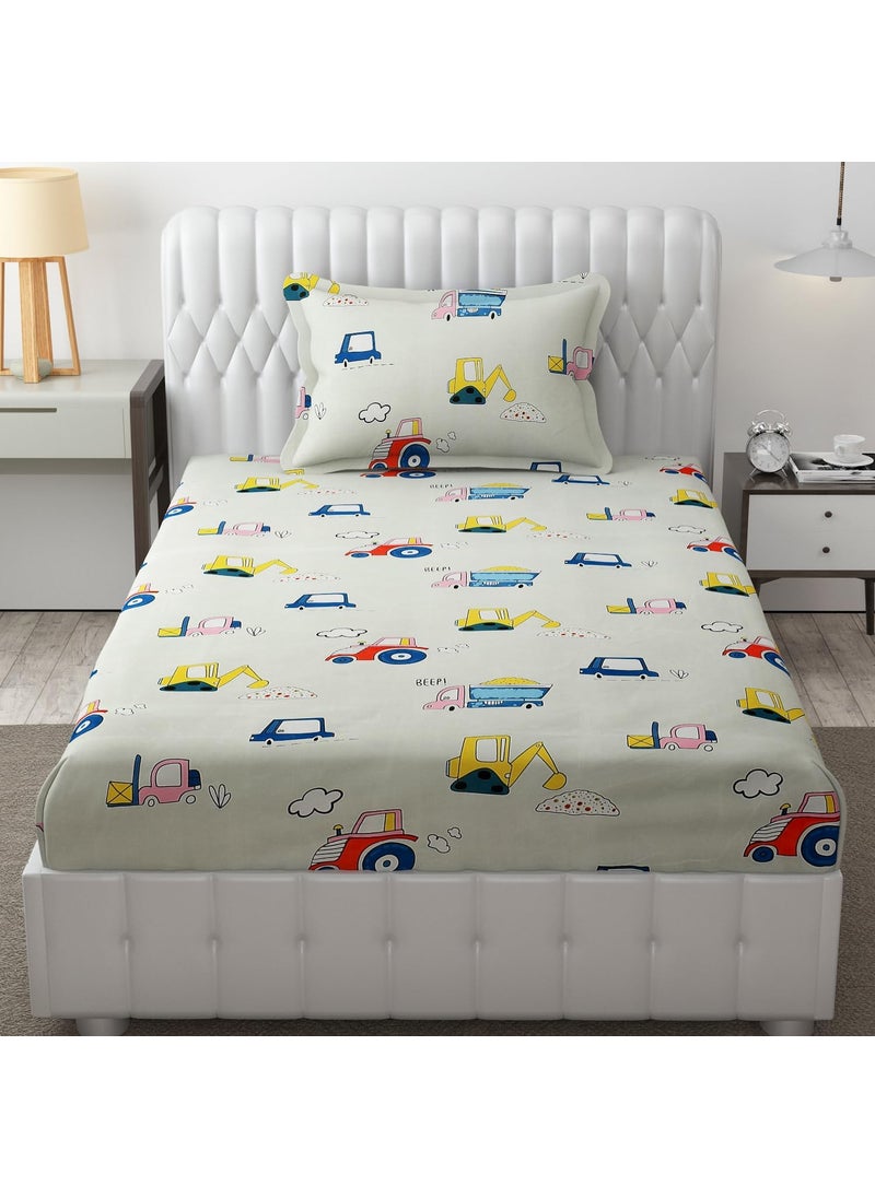 Car bedsheet for Single Bed Kids Elastic Fitted Bedsheet Breathable Cotton WrinkleFree CartoonThemed Design Single Size 78x72x8 Inch FadeResistant Hypoallergenic