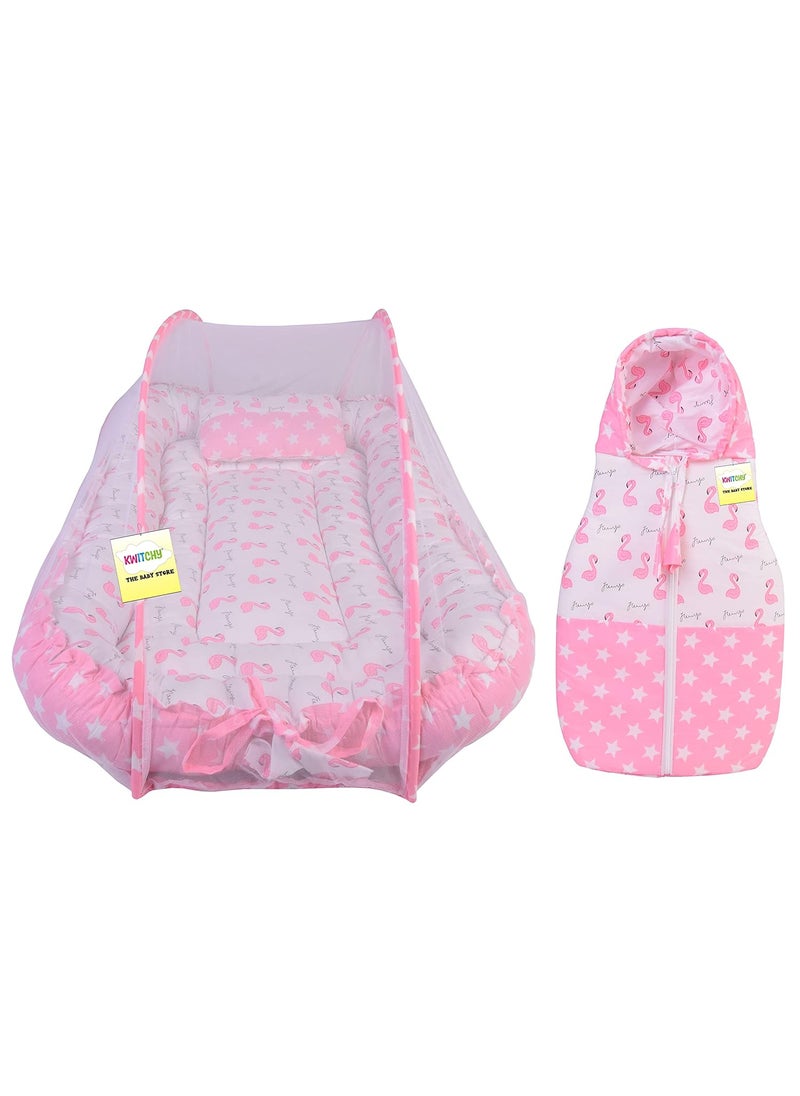 Kwitchy New Born Baby Bedding Set Luxury Cushioned Mattress Sleeping Bag Combo 06 Months Pink 2PCS Set