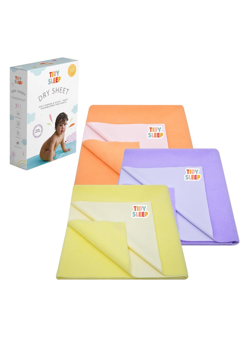 Tidy Sleep Instadry AntiPiling Fleece Extra Absorbent Quick Dry Sheet for New Born Babies Cotton Bed Protector Mattress Pack of 3 PeachYellowLilac Large 140x100 cm