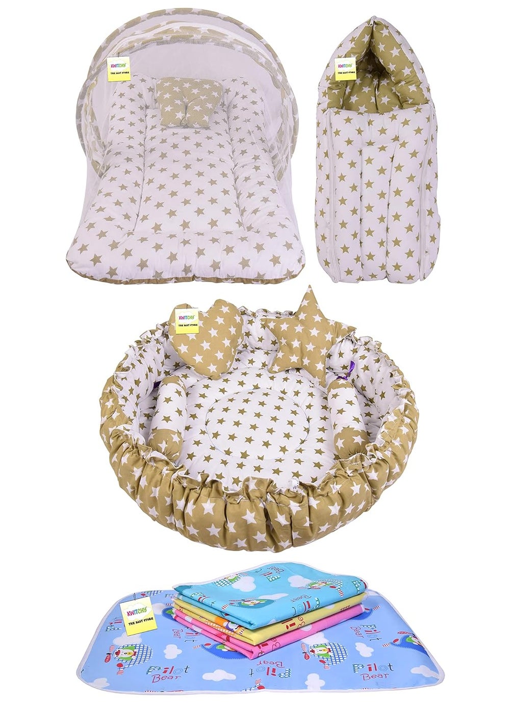 Kwitchy Baby Bed New Born Baby Bedding Set Sleeping Bag Mattress Carry Bags Nest Bed Nappy Changing Sheets Net Bed Combo Set Gift Pack Essentials 06 Months