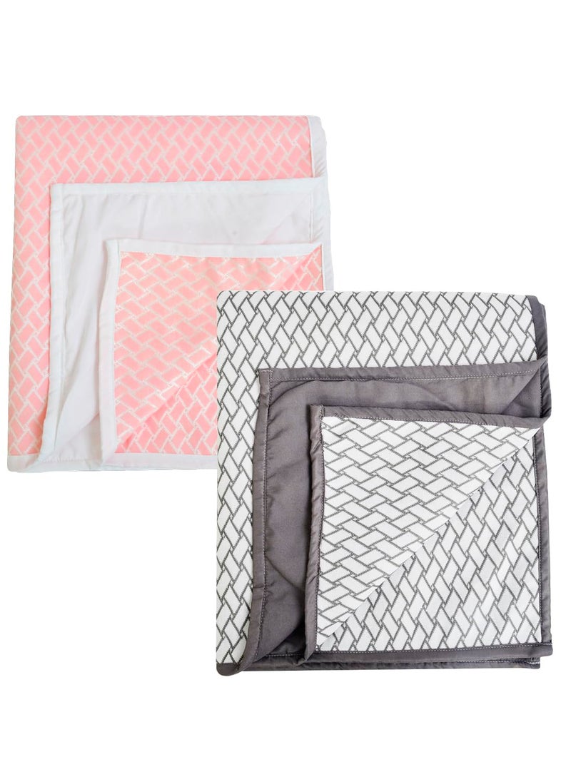 ADBENI HOME Ecofriendly Jacquard Quick Dry Sheet for New Born Babies Reusable Waterproof Cotton Bed Protector Baby Mat Cot Sheet for Toddler Extra Absorbent 210GSM Queen 76x92cm Pink Grey