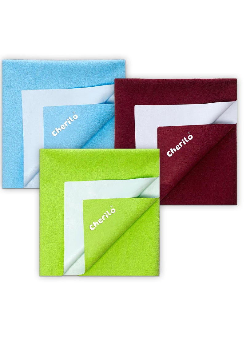 Cherilo Waterproof Reusable Baby Dry Sheet Medium Size 70 X 100cm Pack of 3 Maroon Pista Green Sky Blue