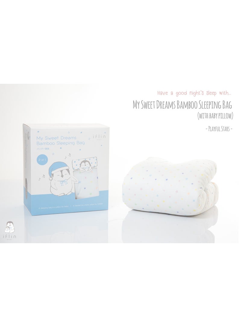 My Sweet Dreams Bamboo Sleeping Bag (with Baby Pillow) - Playful Stars